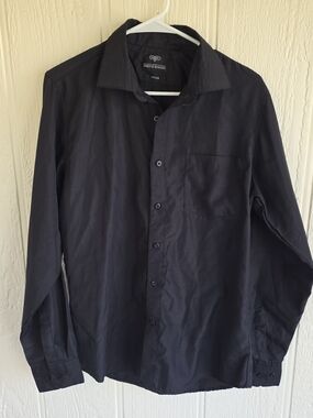 Men's Enrico Rossini Black Long-Sleeve Dress Shirt, Size Medium